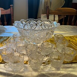 Elegant Crystal Punch Bowl Set with Cups